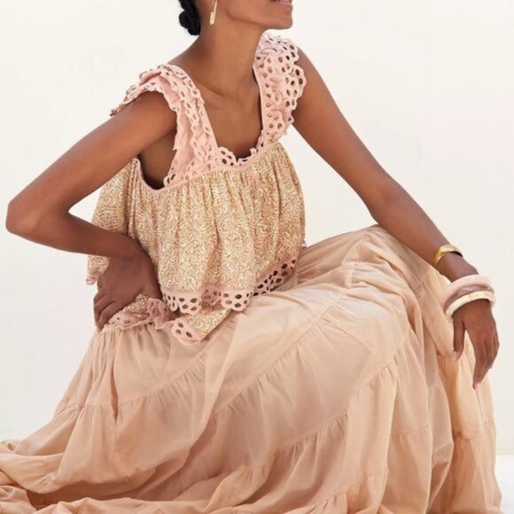 Anthropologie Boho Eyelet Tiered Swing Top by Let Me Be (NWT) - Picture 3 of 4